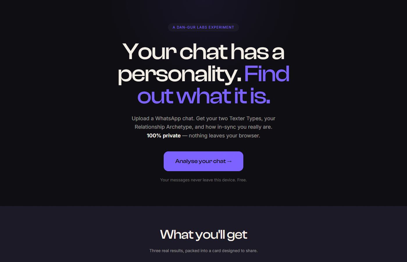 Screenshot of the WhatsTyped app interface